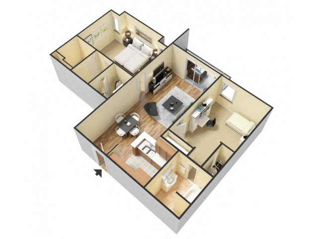Floor plan for 2 beds, 2 baths, 1134 sqft